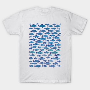 School of Blue Sardine Fish Swimming T-Shirt